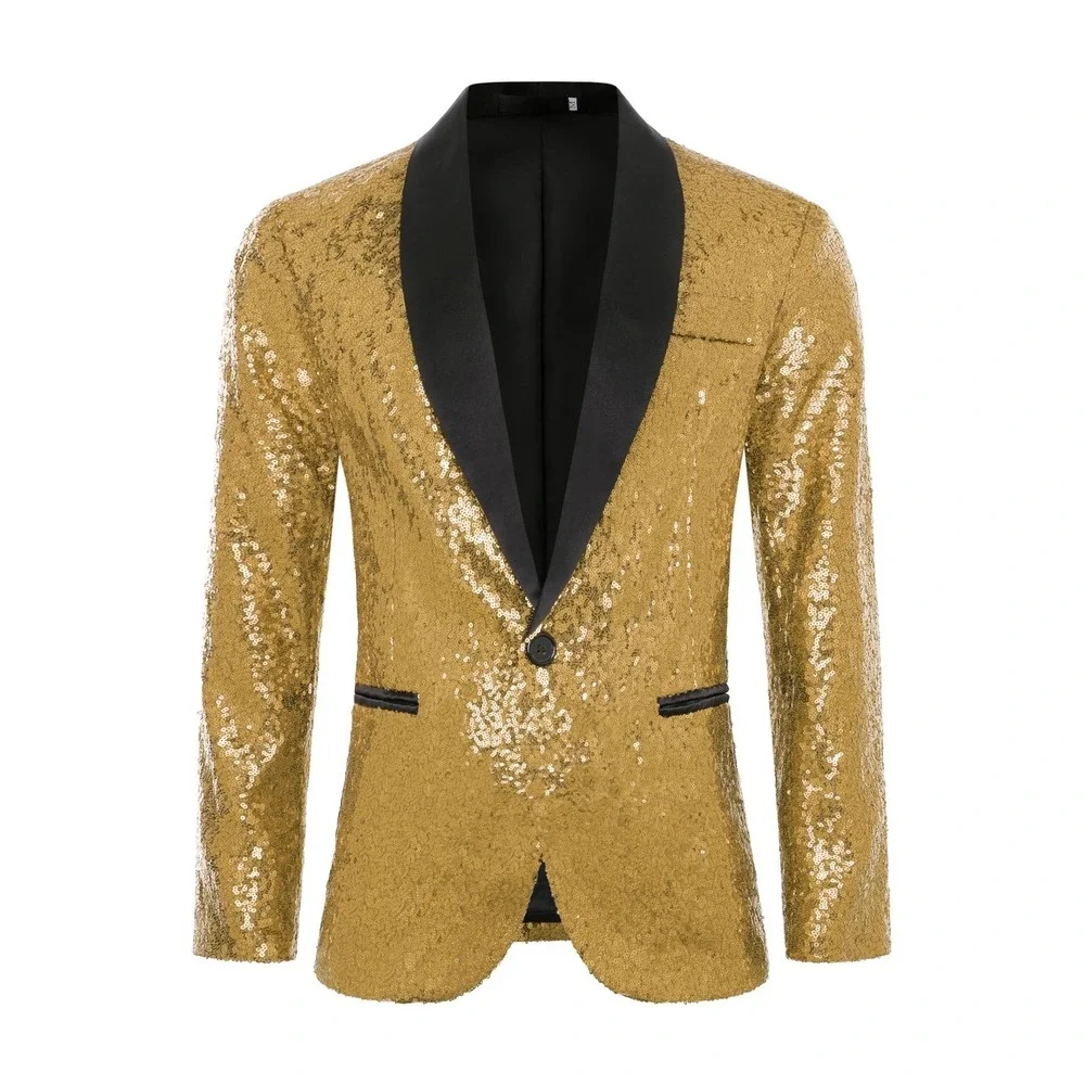 NWT Coucoland Gold Sequin Disco Blazer Jacket 70s Party Tuxedo Costume Men XL